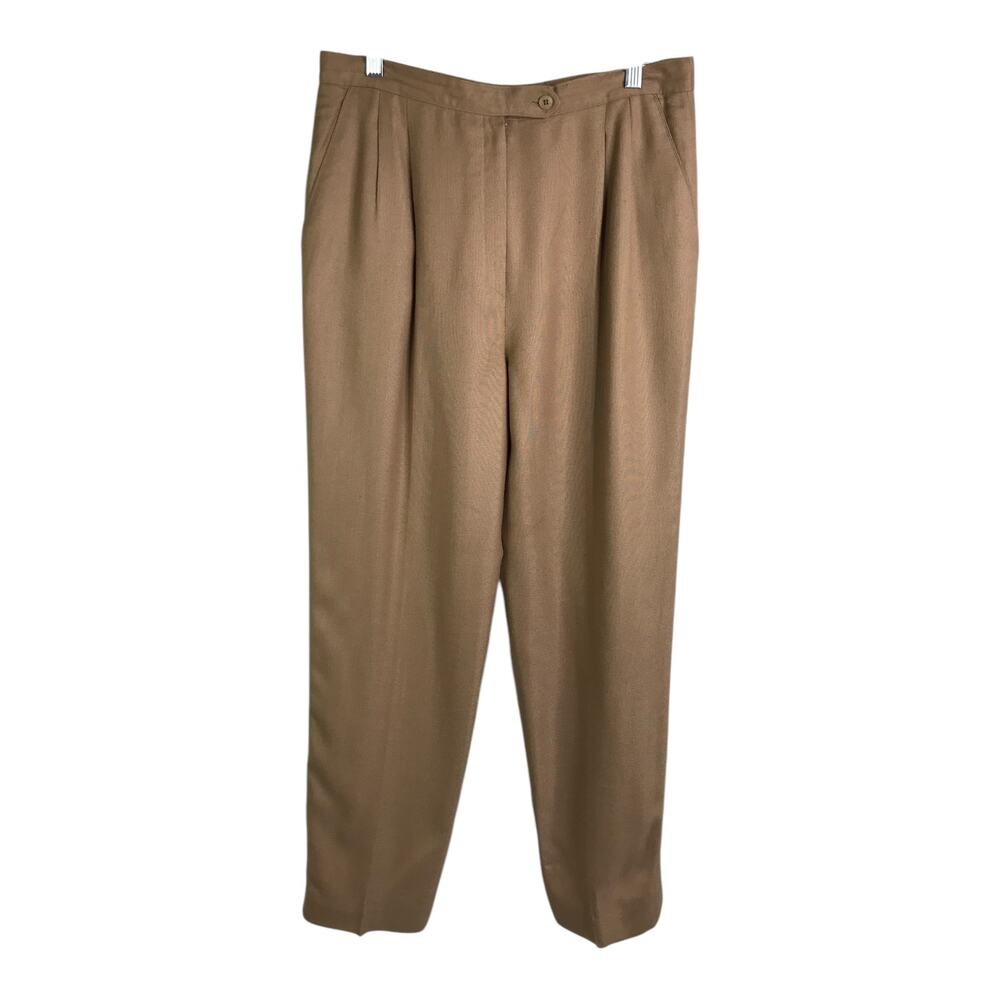 Alex Dress Pants Women Camel Brown Satin Tweed Pleated‎ Trousers Office Classic